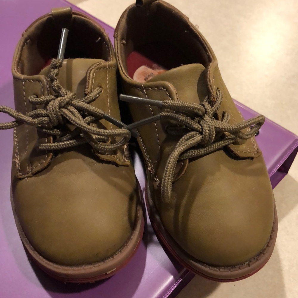 Khaki dress shoes for boy size7 got them a oshkosh
